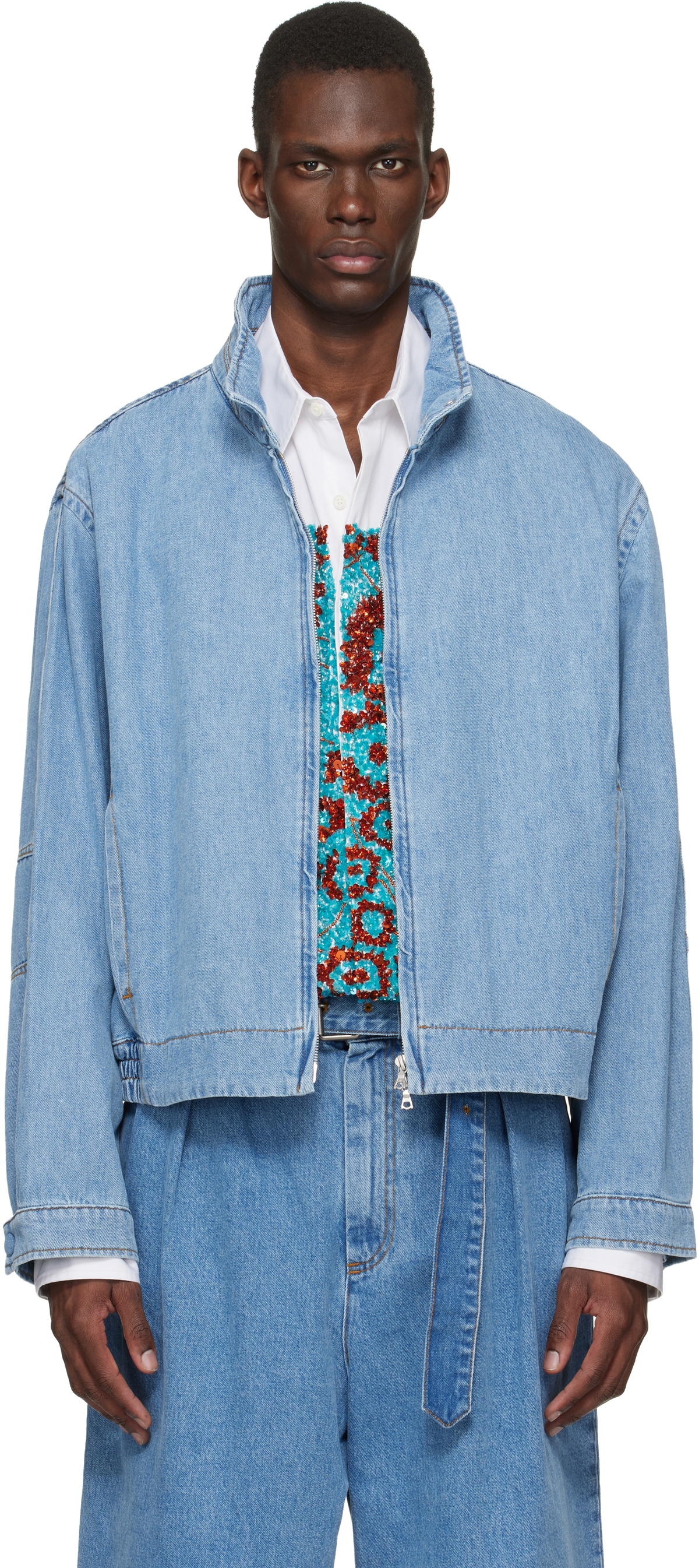 Dries Van Noten Blue Zip Denim Jacket