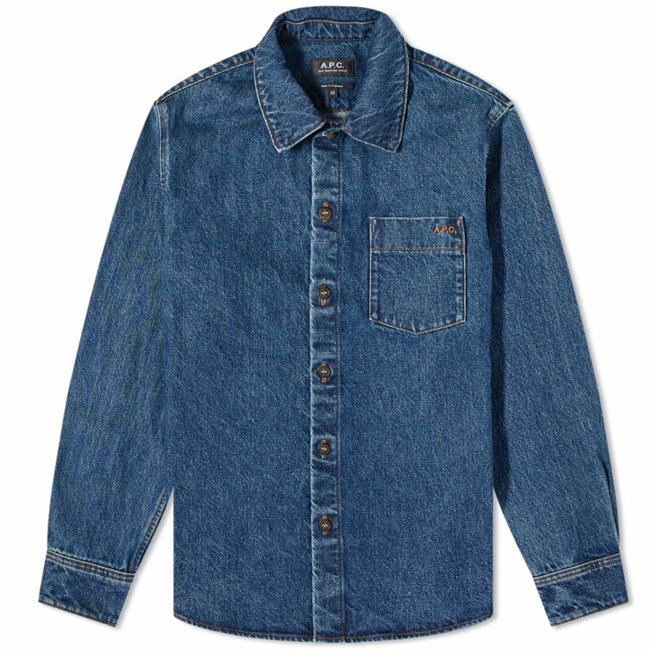 Photo: A.P.C. Men's Vittorio Denim Overshirt in Washed Indigo