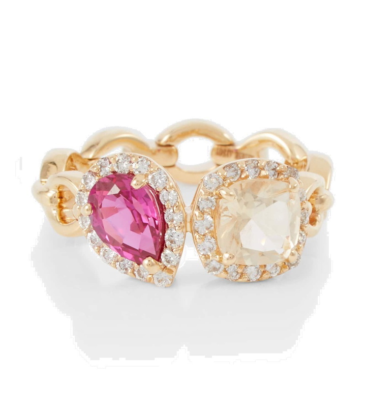 Photo: Nadine Aysoy Catena Double 18kt gold ring with sapphire, rubellite and diamonds