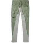 Greg Lauren - Tapered Cotton Twill-Panelled Mélange Loopback Jersey Sweatpants - Green