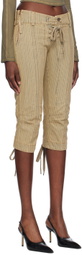 KNWLS Khaki & Beige Striped Capri Denim Shorts