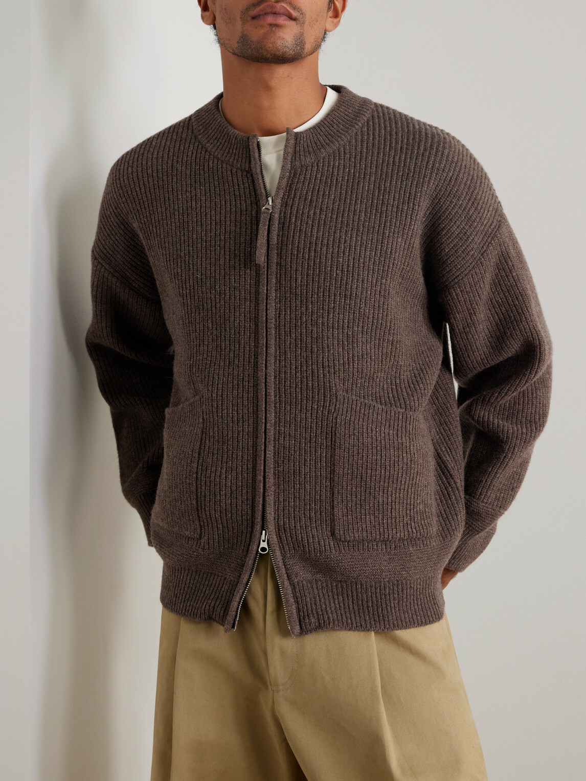 FrizmWORKS - Deck Ribbed Wool-Blend Zip-Up Cardigan - Brown