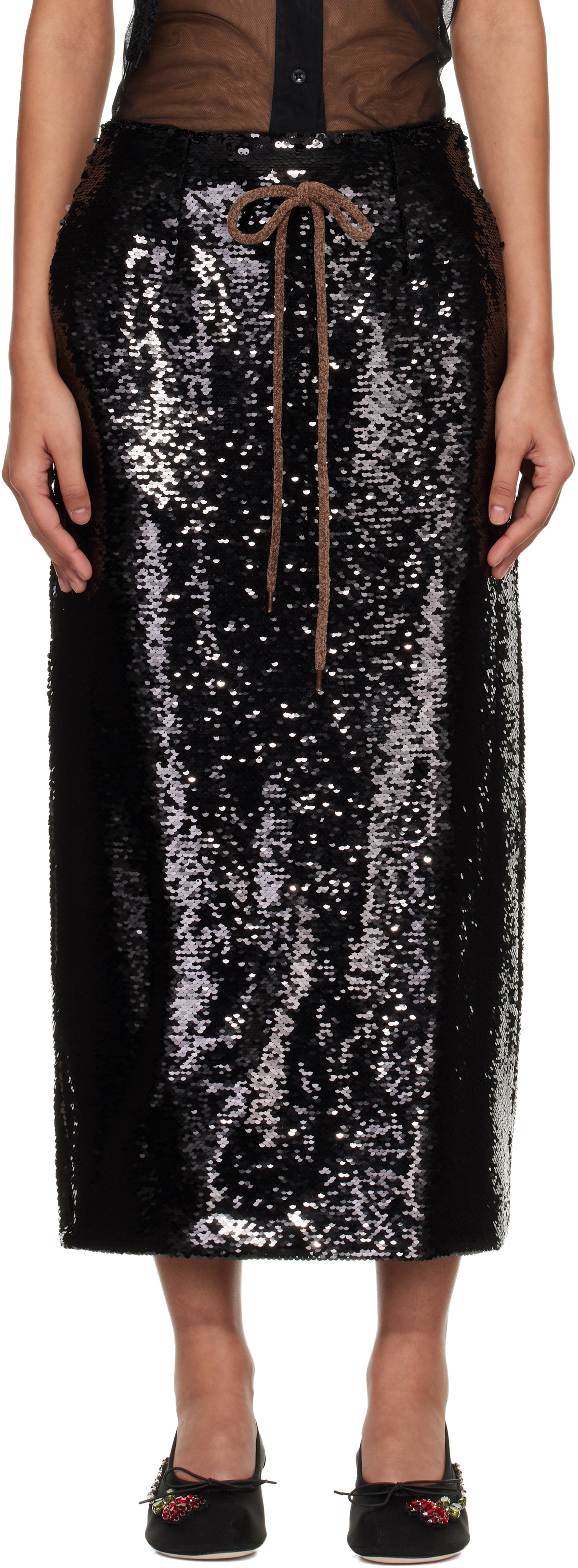 Simone Rocha Black Column Pencil Midi Skirt