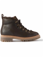 Grenson - Bobby Shearling-Lined Waxed-Leather Boots - Brown