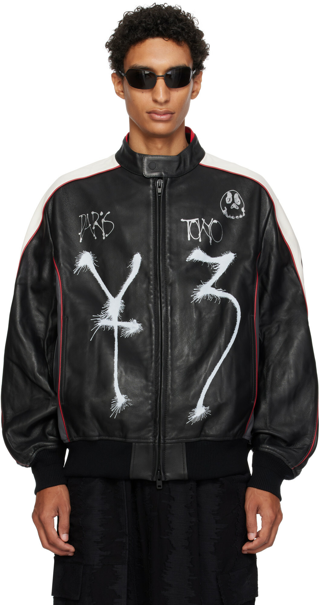 Y-3 Black Chito Edition Graphic Leather Biker Jacket