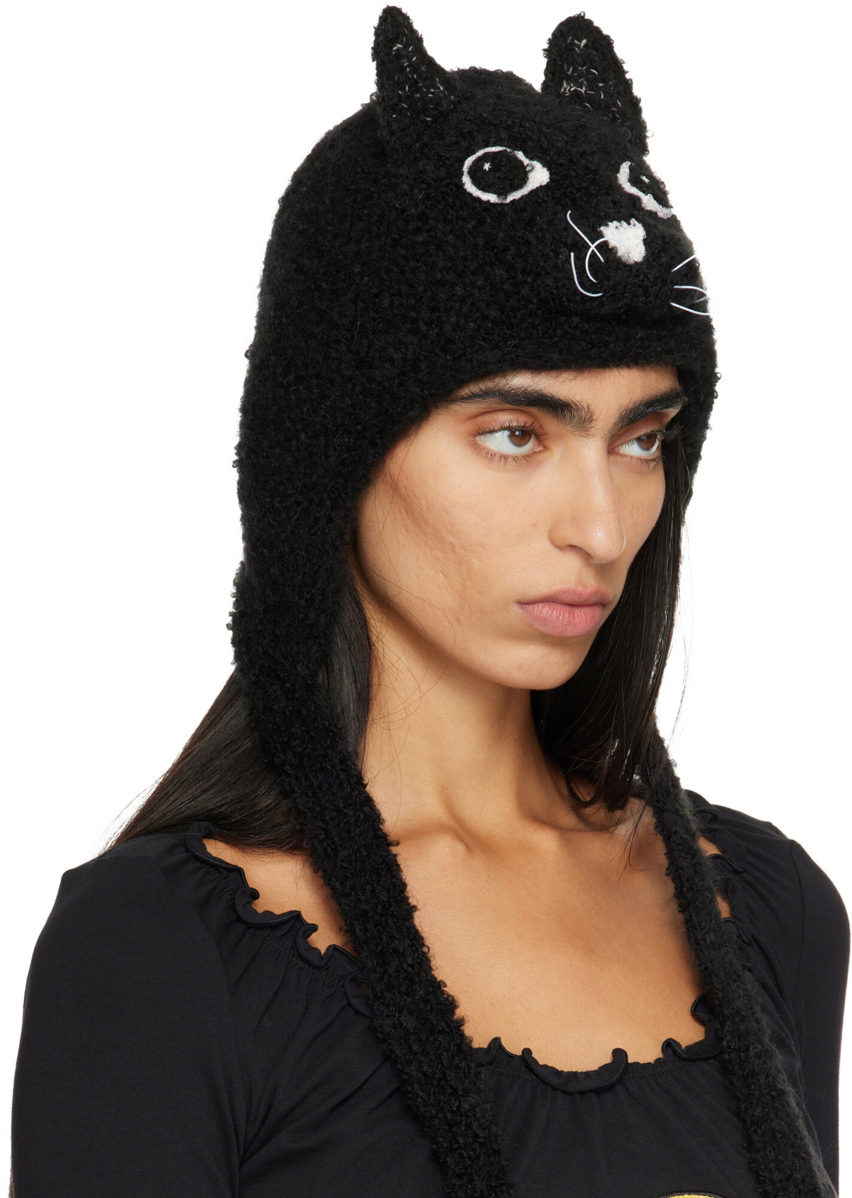 Chopova Lowena Black Kitty Knitted Bonnet