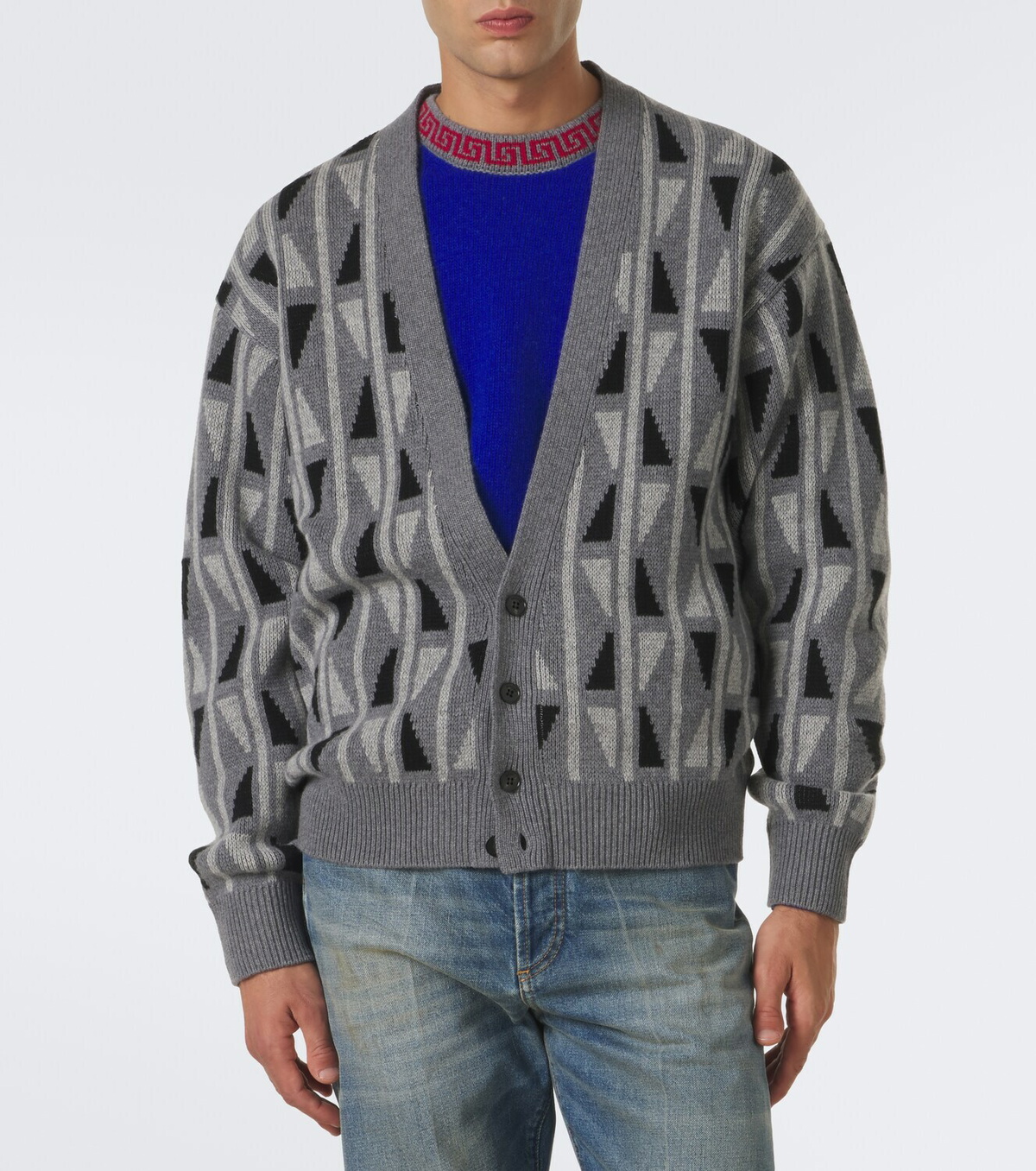 Versace Jacquard wool and cashmere cardigan