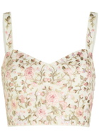 Needle & Thread Eden Rose Floral-embroidered Tulle Crop top White