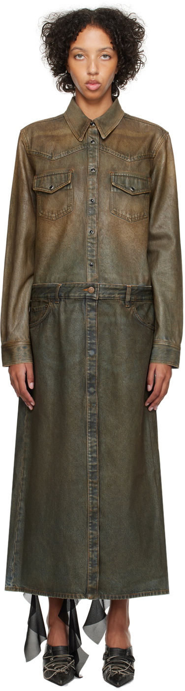 Acne Studios Beige Coated Denim Maxi Dress Acne Studios Acne Studios Beige Coated Denim Maxi Dress Acne Studios