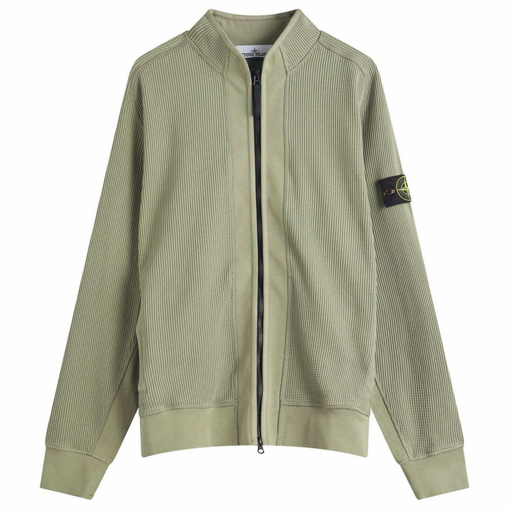 Photo: Stone Island Men's Waffle Full Zip Sweatshirt in Sage
