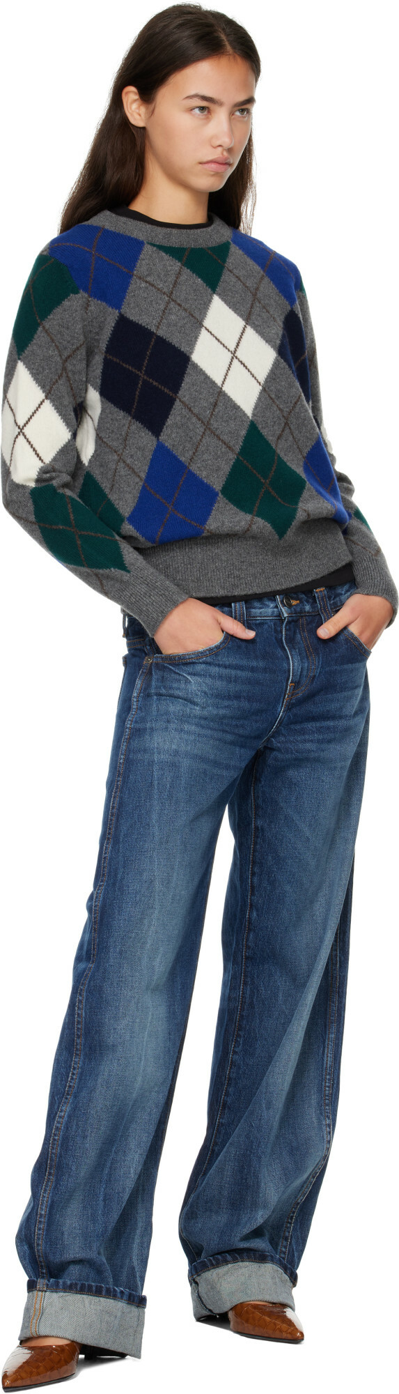 &Daughter Gray Ava Argyle Crewneck Sweater