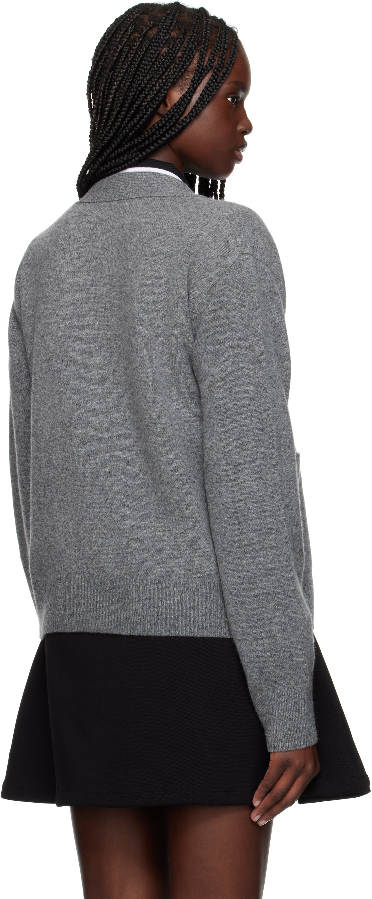 We11done Gray Pocket Logo Knit Cardigan
