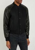 Givenchy Logo-appliquéd Leather and Wool Bomber Jacket Black