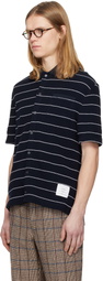 Thom Browne Navy Textured Stripe Short Sleeve Shirt