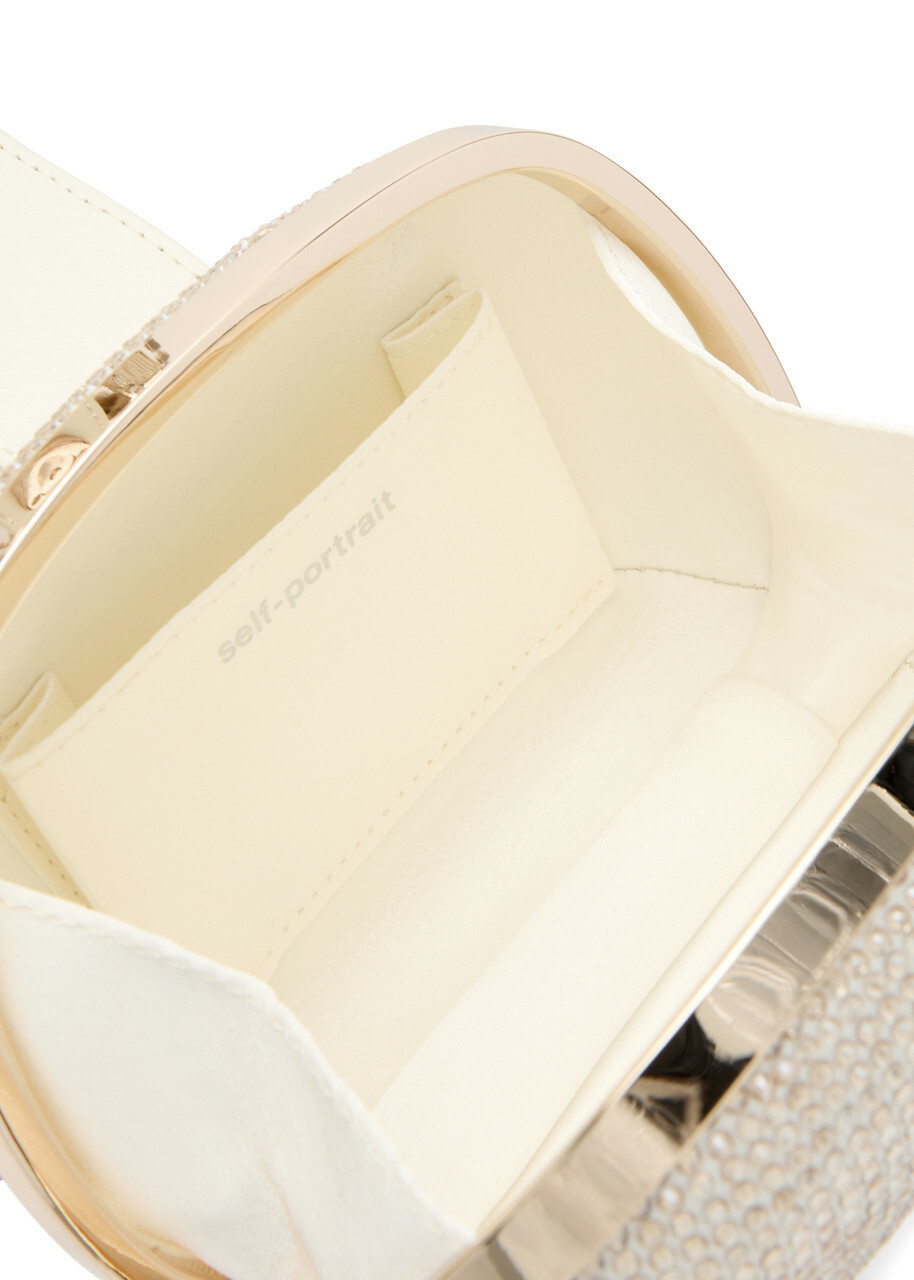 Self-portrait Bow Crystal-embellished Satin top Handle bag - Cream - One Size