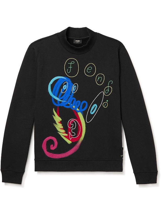 Photo: Fendi - Noel Fielding Embroidered Cotton-Jersey Sweatshirt - Black