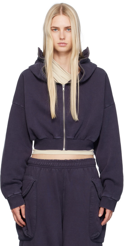 Photo: Entire Studios Navy Cropped Full Zip Hoodie