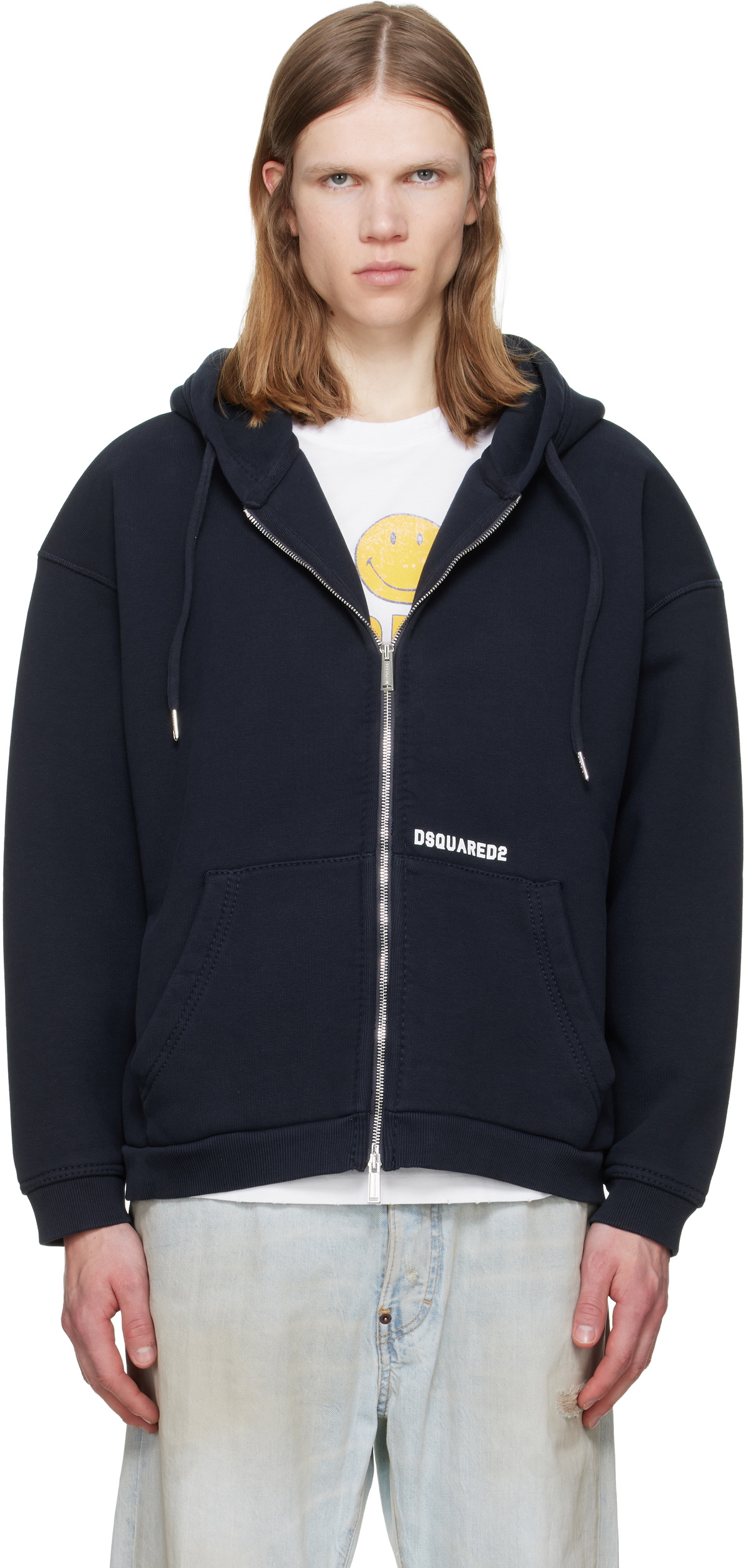 Dsquared2 Navy Dsquared2 Logo Boyfriend Fit Zipped Hoodie Dsquared2