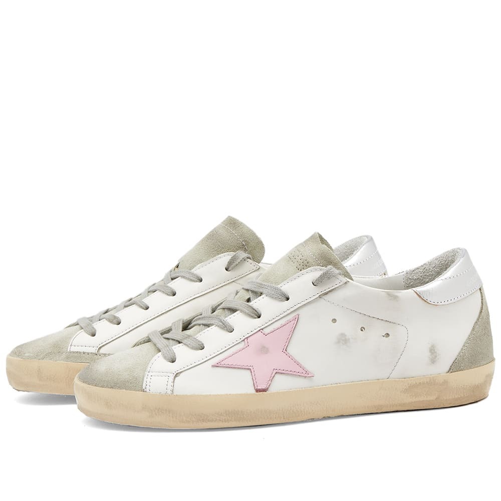 スニーカー GOLDEN  WHITE ICE AND PINK LEATHER SUPER-STAR SNEAKERS Golden Goose Women's Super Star Leather Sneakers in White
