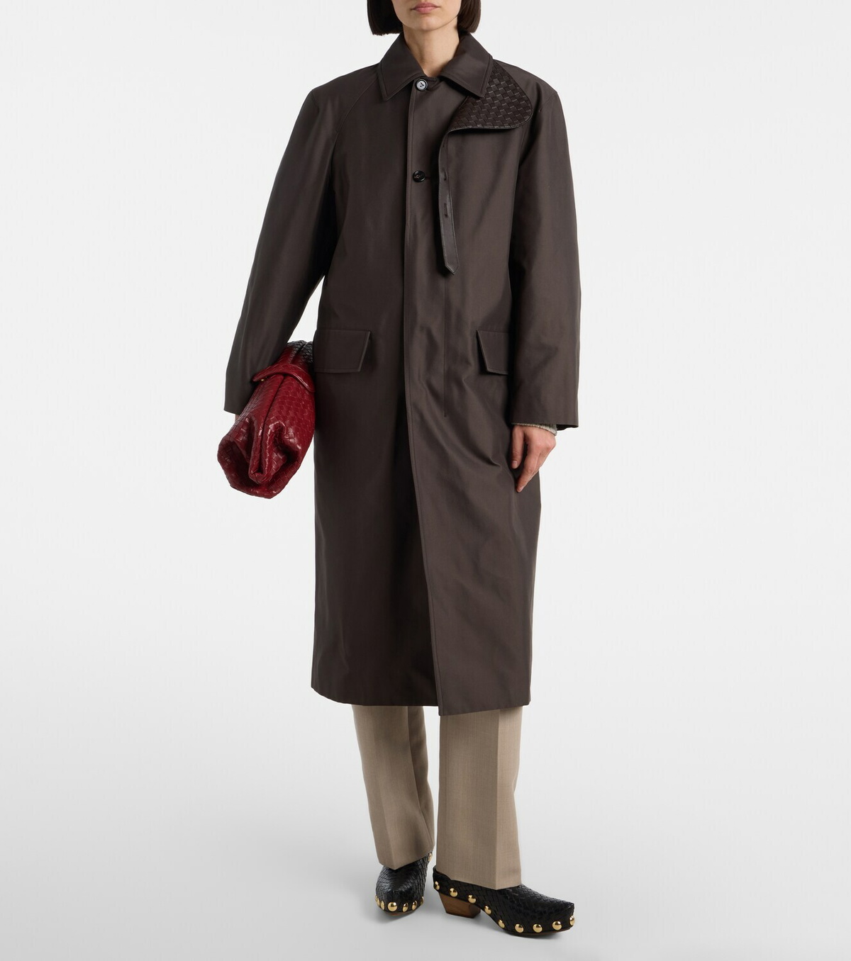 Bottega Veneta Intrecciato leather-trimmed trench coat