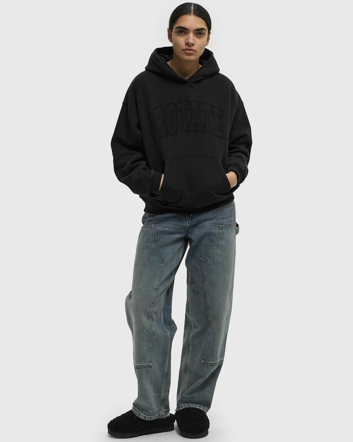 ROTATE Birger Christensen Washed Heavy Sweat Hoodie Black Womens Hoody