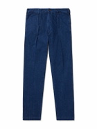 Drake's - Mk. I Games Straight-Leg Pleated Indigo-Dyed Cotton and Linen-Blend Trousers - Blue