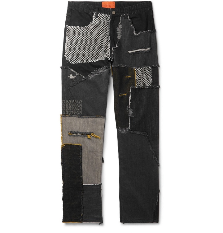 Photo: WHO DECIDES WAR by Ev Bravado - Embellished Patchwork Denim Jeans - Black