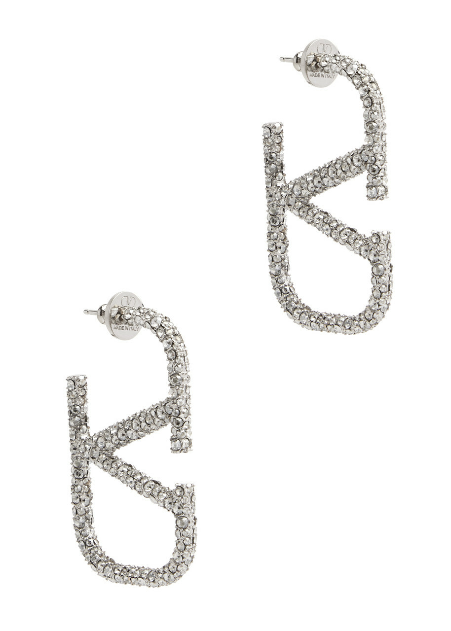 Valentino Garavani VLogo Crystal-embellished Hoop Earrings