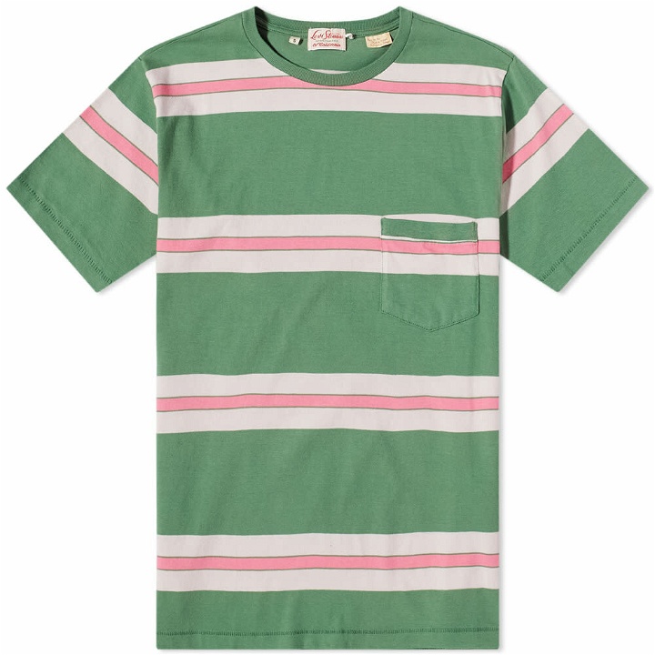 Photo: Levi's Men's Levis Vintage Clothing 1940's Striped T-Shirt in Watermelon Pink/Green/Cream