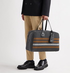 BURBERRY - Leather-Trimmed Striped Virgin Wool-Twill Holdall - Gray