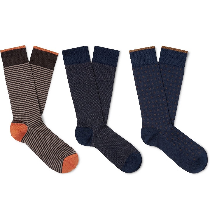 Photo: MARCOLIANI - Three-Pack Cotton-Blend Socks - Multi