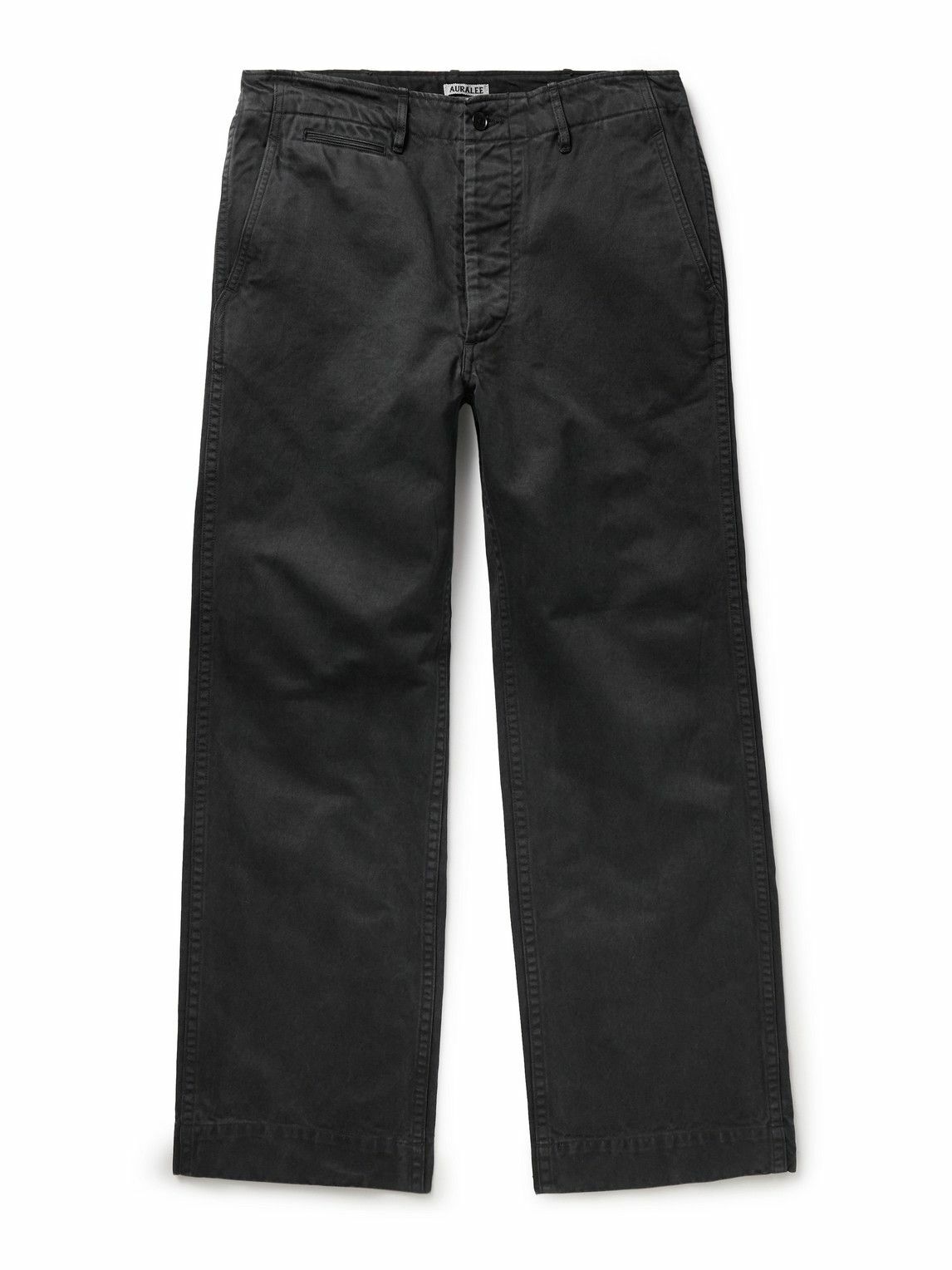 Auralee - Finx Straight-Leg Cropped Cotton-Twill Chinos - Black