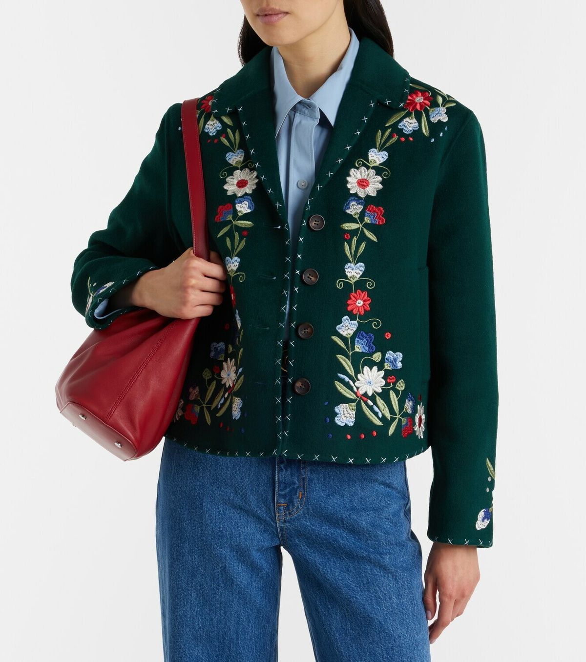 Rixo Jude embroidered floral wool-blend jacket