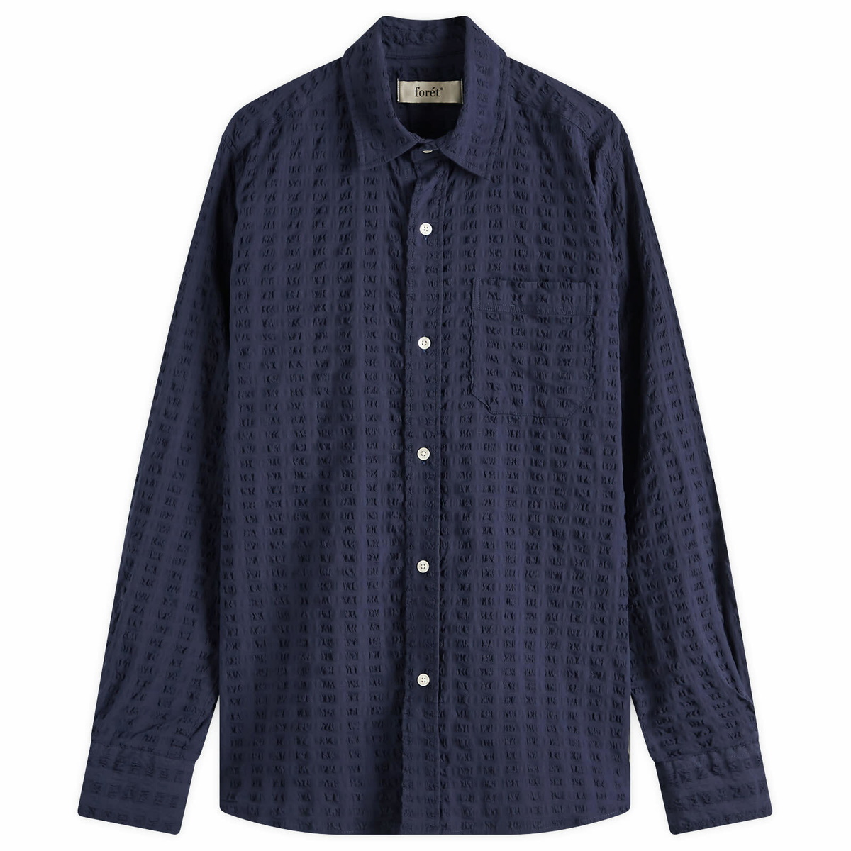 Foret Men's Map Seersucker Overshirt in Navy