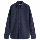 Foret Men's Map Seersucker Overshirt in Navy