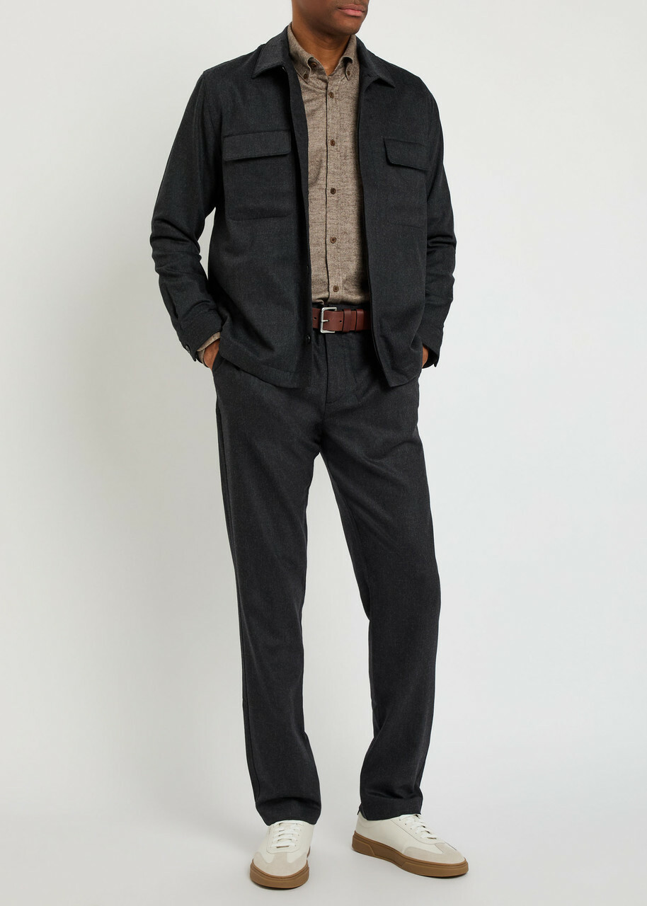 Sunspel Tapered-leg Wool and Cashmere-blend Trousers Charcoal