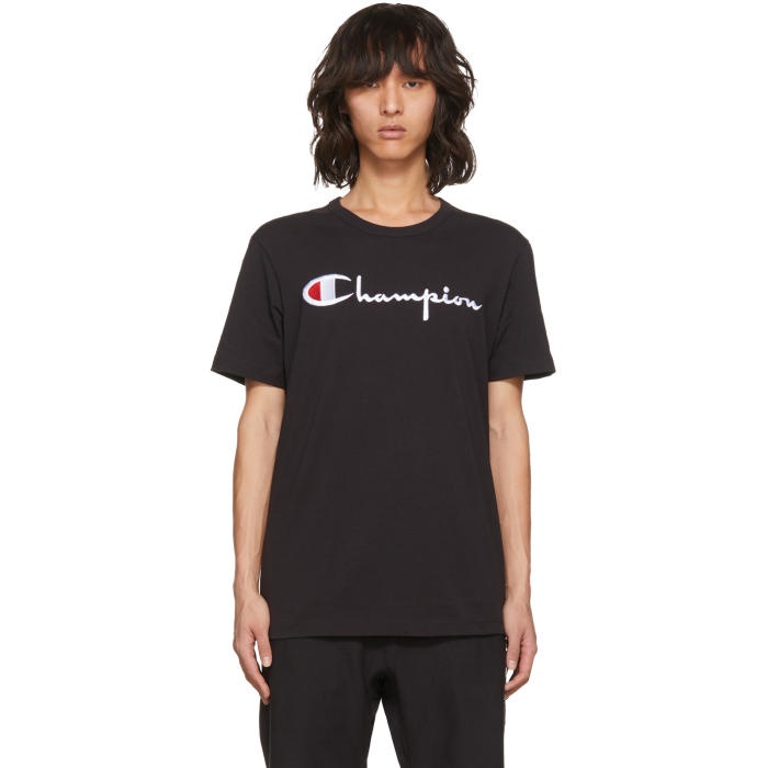 Photo: Champion Reverse Weave Black Embroidered Logo T-Shirt
