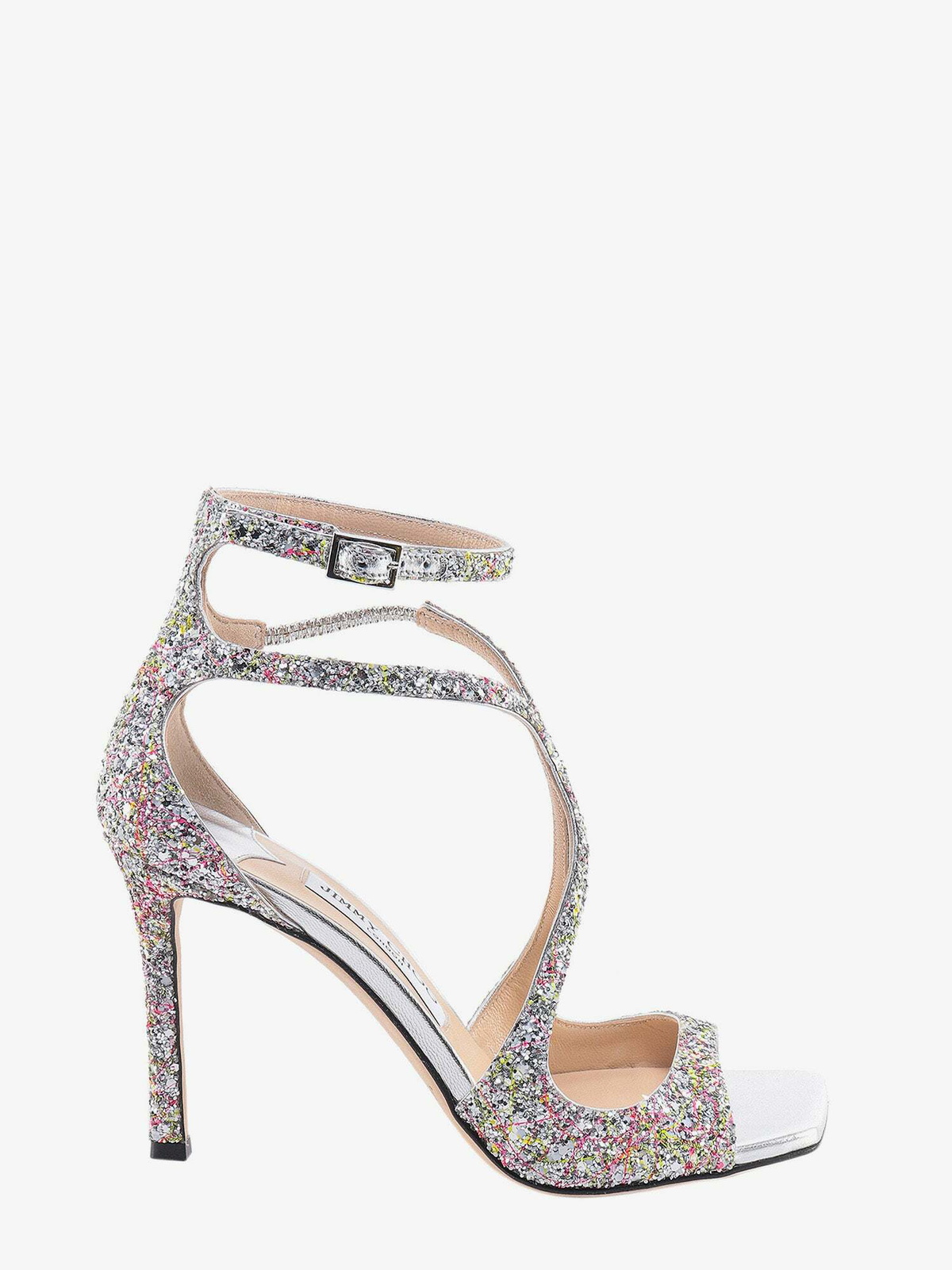 シューズ・サンダルその他 JIMMY CHOO Woman Heeled sandals Silver AZIA95QUI SILVER Azia 95 | Silver Liquid Metal Leather Sandals | JIMMY CHOO