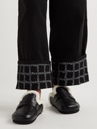 JW Anderson - Shearling-Lined Logo-Debossed Leather Backless Penny Loafers - Black