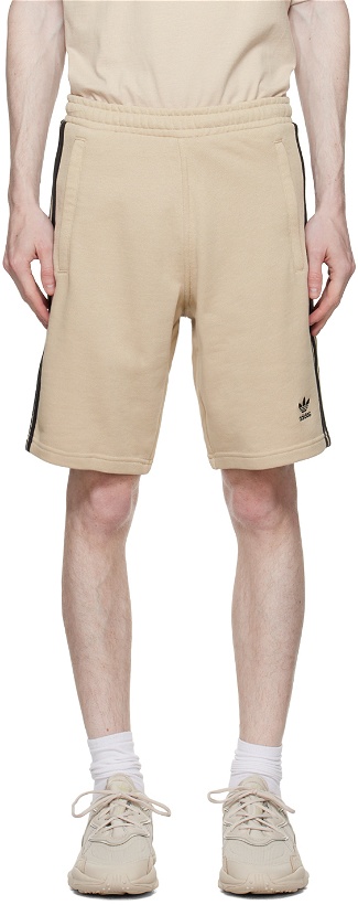 Photo: adidas Originals Beige 3-Stripe Shorts