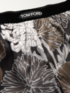 TOM FORD - Velvet-Trimmed Floral-Print Stretch-Silk Satin Boxer Shorts - Gray