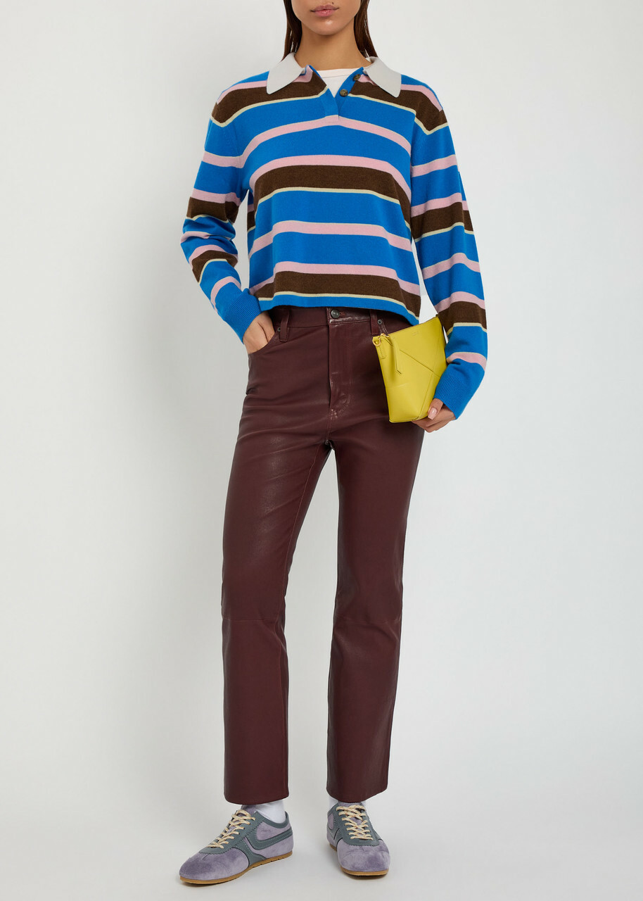 Guest In Residence Cropped Stripe Rugby Cashmere Polo Shirt Blue
