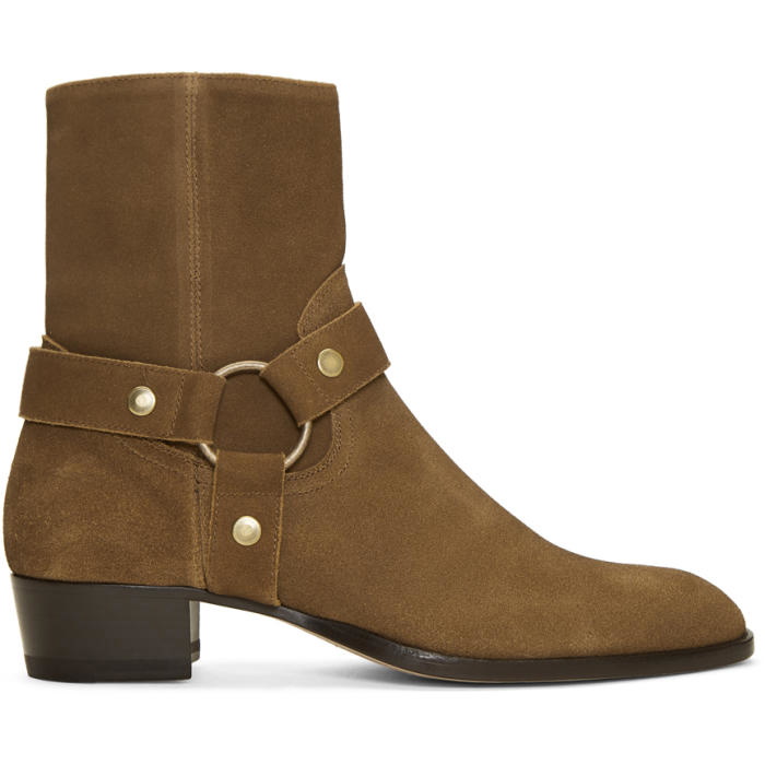 Photo: Saint Laurent Brown Wyatt Harness Boots 