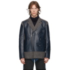 Junya Watanabe Navy Leather and Tweed Jacket
