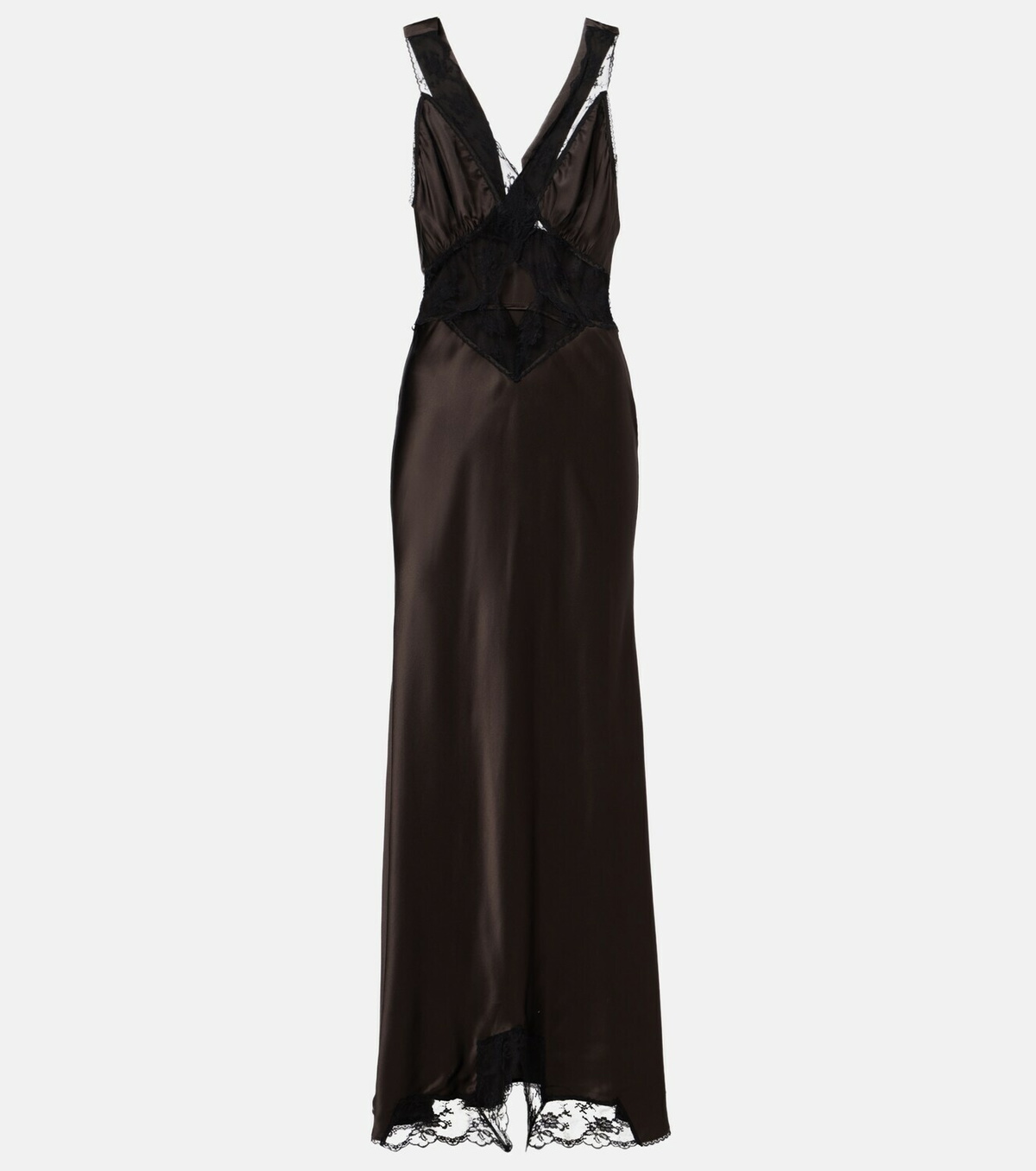 SIR Lace-trimmed silk maxi dress