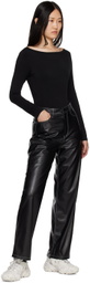 determ; Black Rounded Faux-Leather Trousers