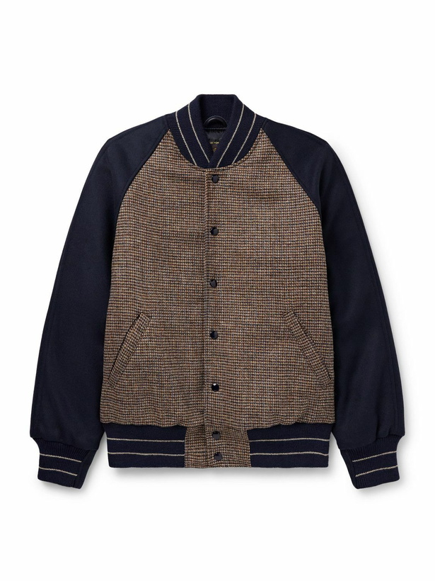 Photo: Golden Bear - Puppytooth Tweed-Panelled Wool Varsity Jacket - Brown