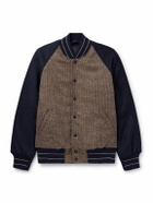 Golden Bear - Puppytooth Tweed-Panelled Wool Varsity Jacket - Brown