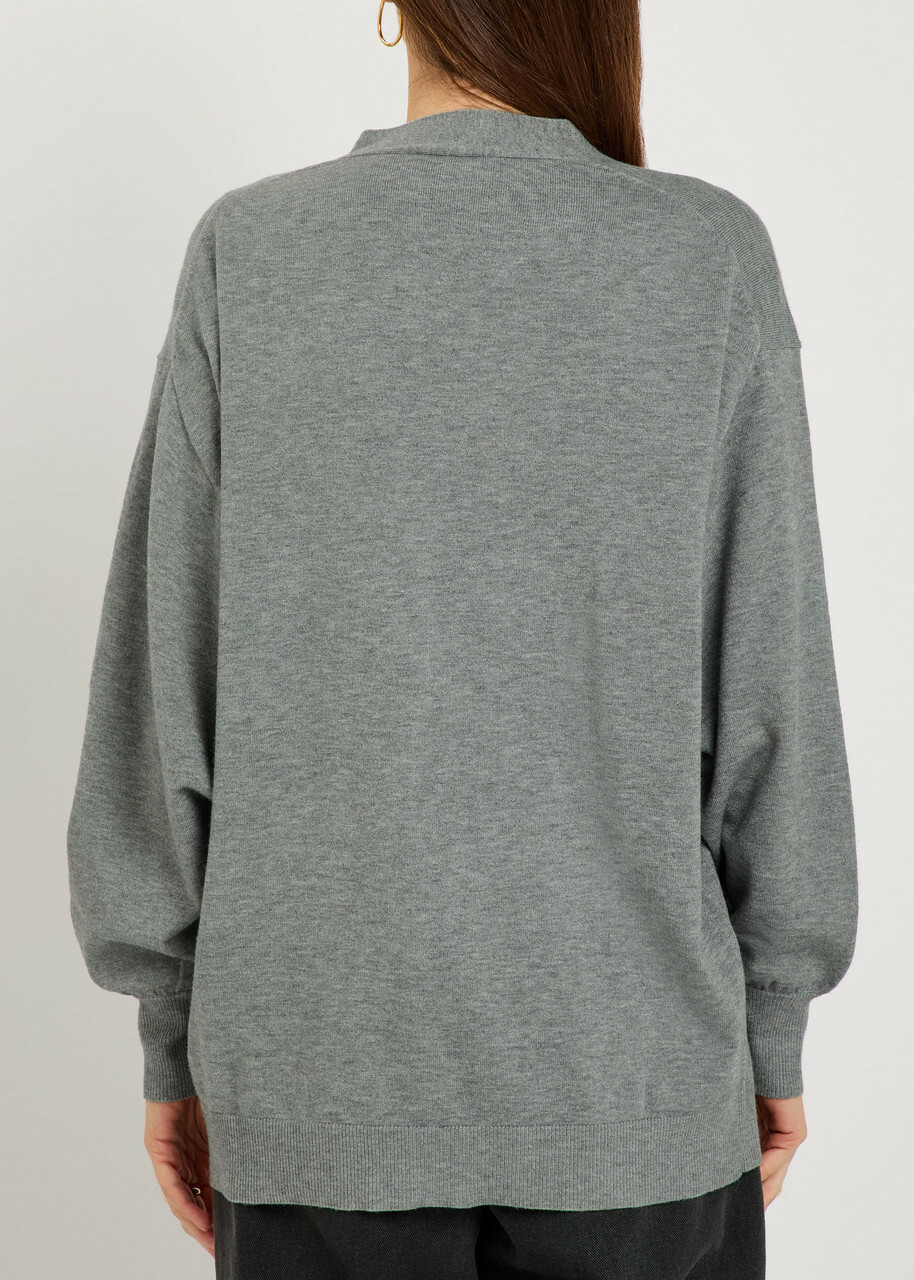 Good American Asymmetric Fine-knit Cardigan Grey