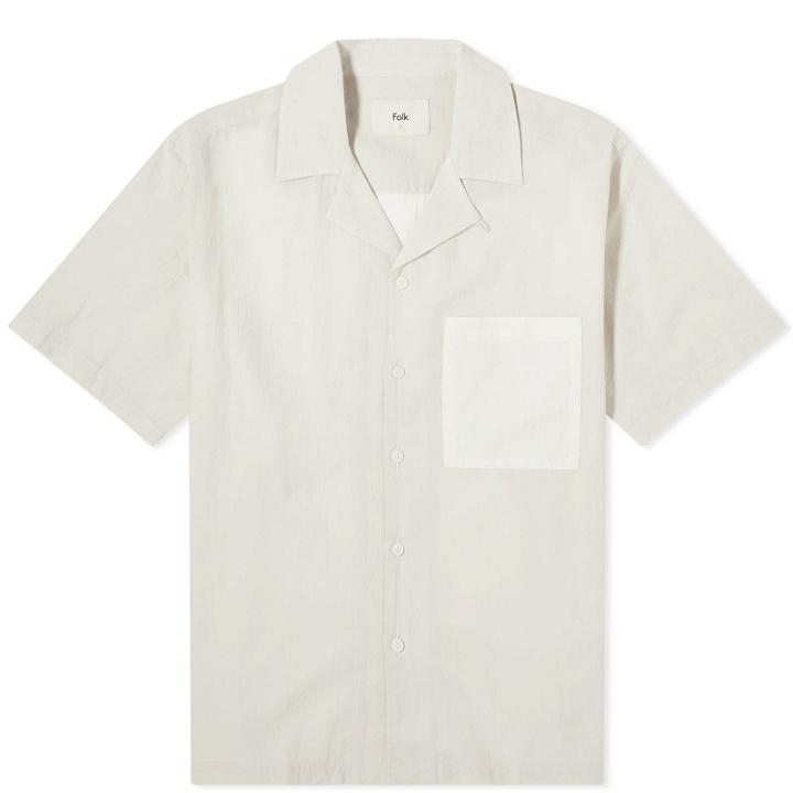 Photo: Folk Men's Short Sleeve Soft Collar Shirt in Chalk 2-Tone
